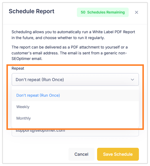 Schedule Report Frequency Options